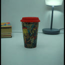 Superhero Hero Comic Print Coffee Cup with Lid for Kids – Leakproof Travel Mug with –