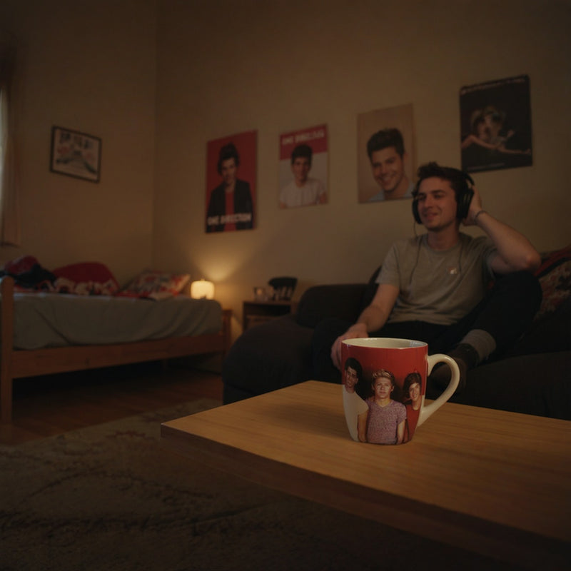 One Direction Ceramic Mug– Red Coffee Cup with Band Member Print – Official Music Merchandise