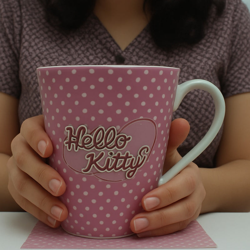 Hello Kitty Pink Polka Dot Ceramic Mug –12oz  Cute Kawaii Coffee Cup for Everyday