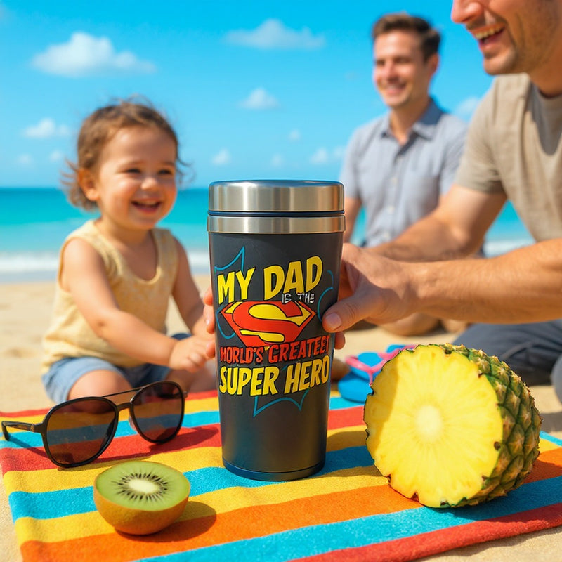 DC Comic Superman Dad Travel Mug – Double-Wall Insulation Hero Gift