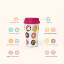 Donut Print Travel Mug with Pink Lid – Reusable Coffee Cup– Insulated To-Go Mug for Hot &amp; Cold Drinks – Cute Pattern Tumbler for Work Office or Car Commute