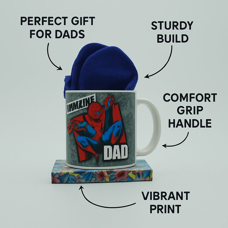 Spiderman Dad Blue Mug & Sock Set – Funny Father’s Day Gift for Dad