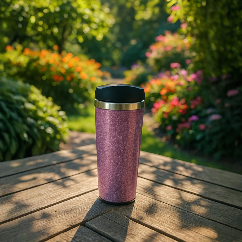 Pink Glitter Travel Mug | for Women – Stainless Steel Insulated Coffee Tumbler with Lid