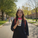 Donut Print Travel Mug with Pink Lid – Reusable Coffee Cup– Insulated To-Go Mug for Hot &amp; Cold Drinks – Cute Pattern Tumbler for Work Office or Car Commute