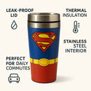 DC Superman Stainless Steel Tumbler–Hero Coffee Travel Mug with Logo & Suit Design – Insulated Reusable Cup for Hot & Cold Drinks – Gift for Men, Dads or Teens
