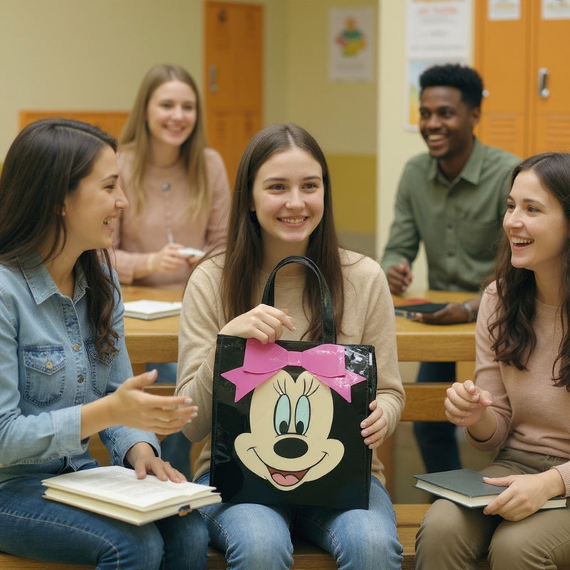 Minnie Mouse Tote Bag | Shoulder Purse Pink Bow | Cute Black Travel Satchel Trendy Girl