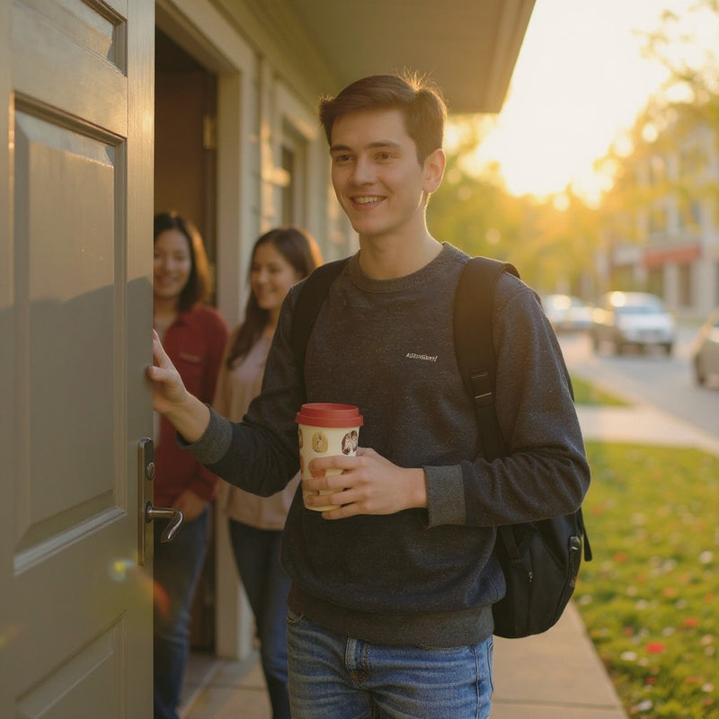Donut Print Travel Mug with Pink Lid – Reusable Coffee Cup– Insulated To-Go Mug for Hot &amp; Cold Drinks – Cute Pattern Tumbler for Work Office or Car Commute