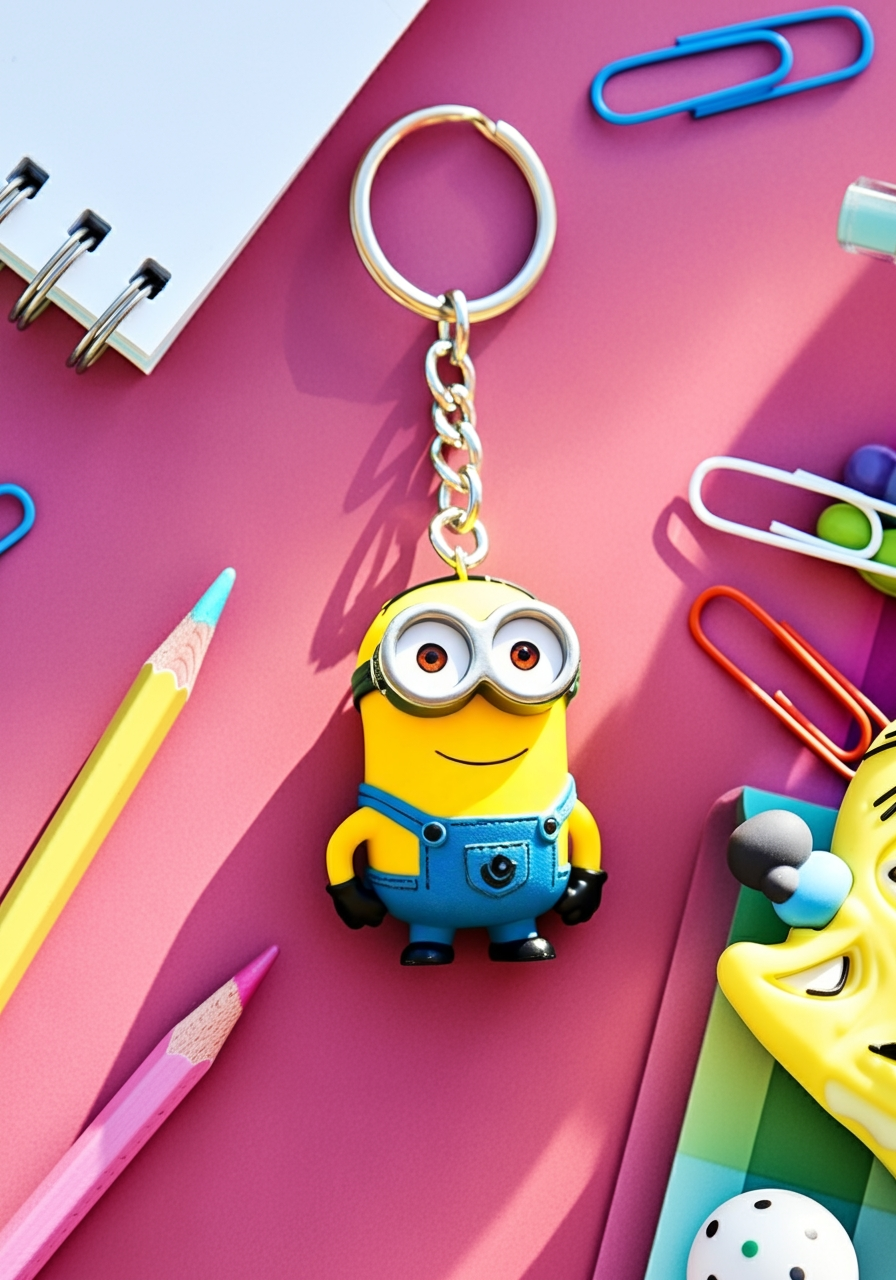 Minion Key Rack Cute Minion Character Keychain – Durable PVC Figure Key Ring for Bags,