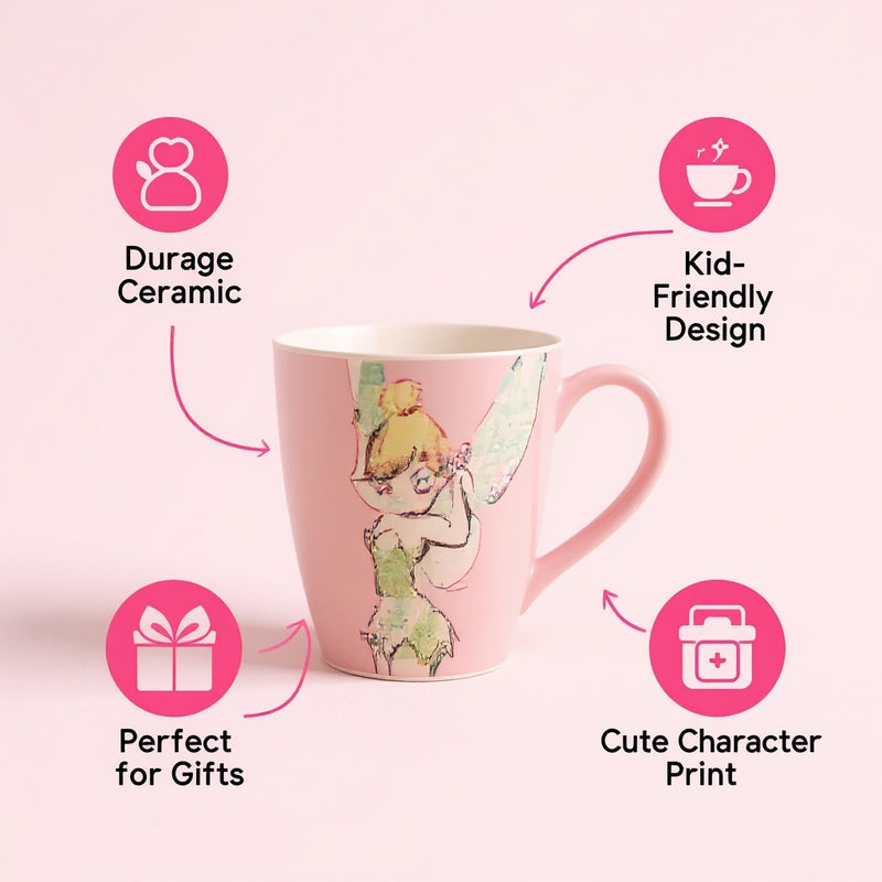 Disney Tinker Bell Fairy Mug &amp; Socks Set | Pink Girls Cozy Ceramic Cup Soft