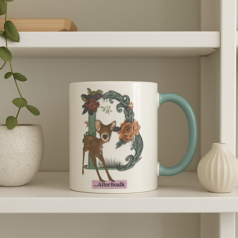 Disney Floral Bambi Deer Mug – Cute Ceramic Animal Cup Gift -Pink Interior with Blue Handle-11oz