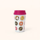 Donut Print Travel Mug with Pink Lid – Reusable Coffee Cup– Insulated To-Go Mug for Hot &amp; Cold Drinks – Cute Pattern Tumbler for Work Office or Car Commute