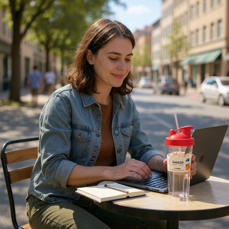 Protein Shaker Bottle | Leakproof Red Lid BPA-Free | Measurement Markings Cup