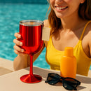 Stainless-Steel Wine-Red Tumbler with Lid & Tag–Insulated Glass for Beach Picnic Poolside |