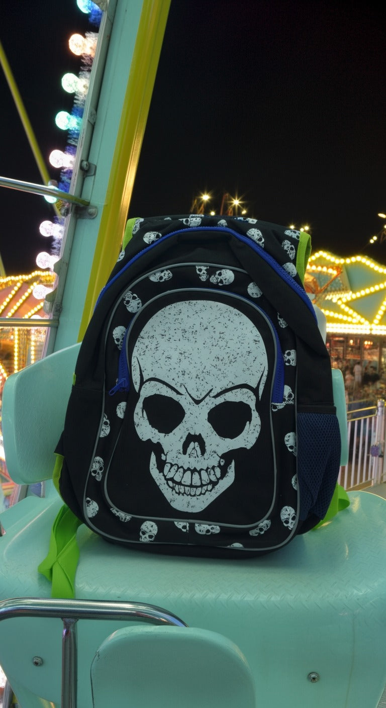 Skull Polka Dot Backpack-Black Blue Kids Gift