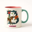 Disney Floral Bambi Deer Mug – Cute Ceramic Animal Cup Gift -Pink Interior with Blue Handle-11oz