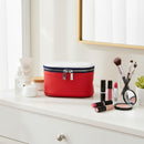 Fila Red Cosmetic Case,Makeup Bag with White Quilted Top, Premium Vegan Leather Cosmetic Pouch,Travel Toiletry Organizer