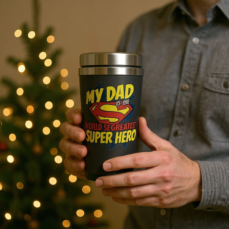 DC Comic Superman Dad Travel Mug – Double-Wall Insulation Hero Gift