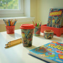 Superhero Hero Comic Print Coffee Cup with Lid for Kids – Leakproof Travel Mug with –