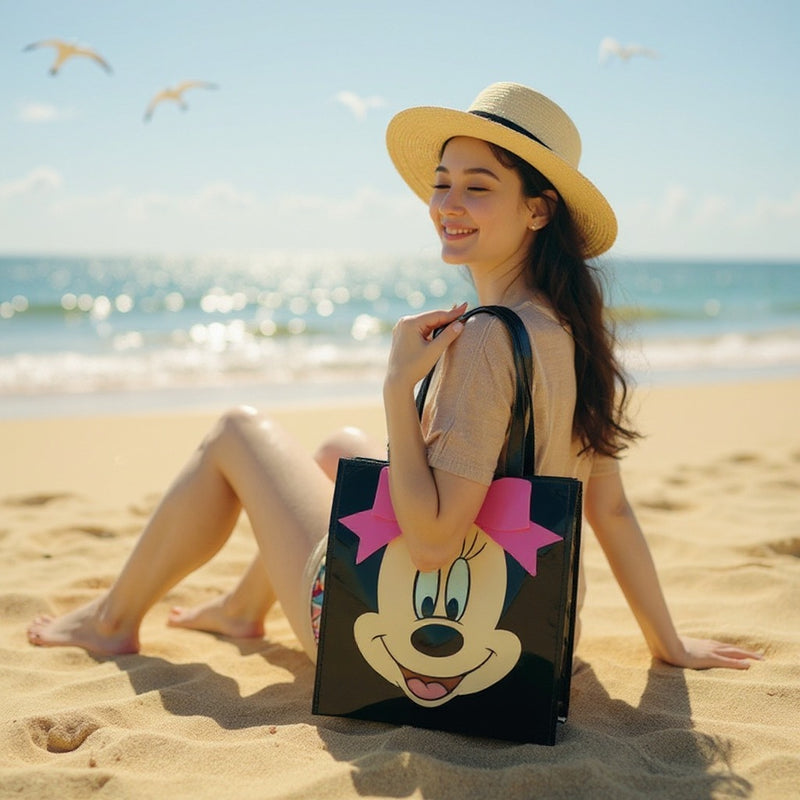 Minnie Mouse Tote Bag | Shoulder Purse Pink Bow | Cute Black Travel Satchel Trendy Girl