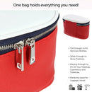 Fila Red Cosmetic Case,Makeup Bag with White Quilted Top, Premium Vegan Leather Cosmetic Pouch,Travel Toiletry Organizer