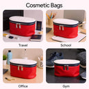 Fila Red Cosmetic Case,Makeup Bag with White Quilted Top, Premium Vegan Leather Cosmetic Pouch,Travel Toiletry Organizer