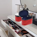 Fila Red Cosmetic Case,Makeup Bag with White Quilted Top, Premium Vegan Leather Cosmetic Pouch,Travel Toiletry Organizer