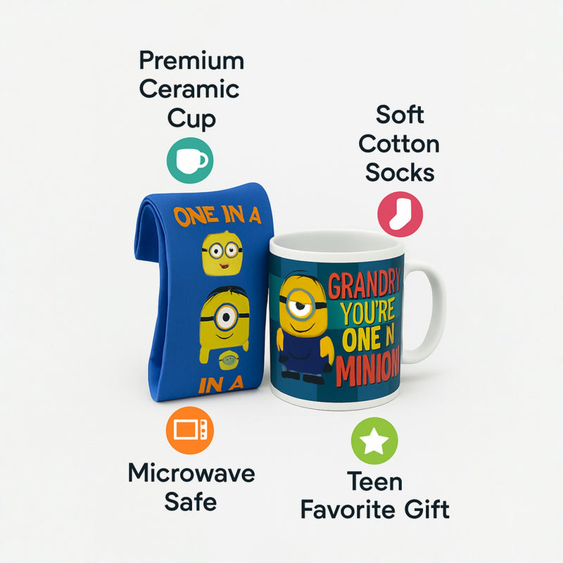 Despicable Minions Grandpa Mug &amp; Sock Gift Set-Cozy Stockings &amp; Coffee Cup-Gift for Kids