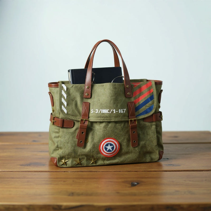 Marvel Vintage Military Messenger Bag – olive-green Rugged Canvas Satchel Briefcase
