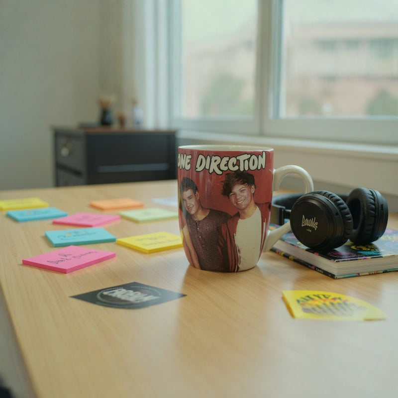 One Direction Ceramic Mug– Red Coffee Cup with Band Member Print – Official Music Merchandise