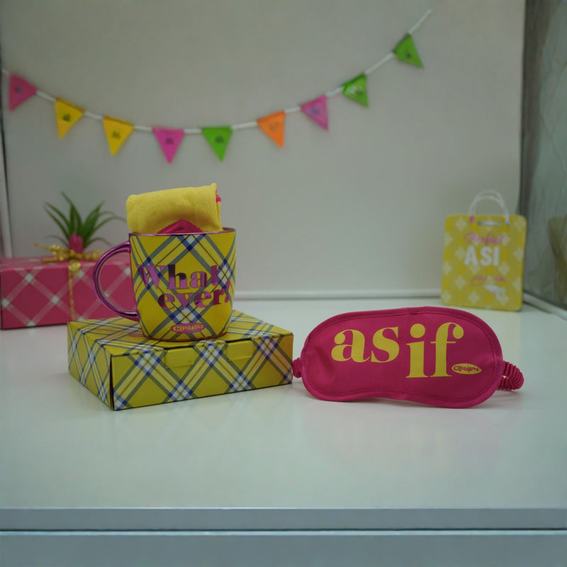 Whatever Mug with Cozy Cotton Socks & As If Sleep Eye Mask –Pack of 3