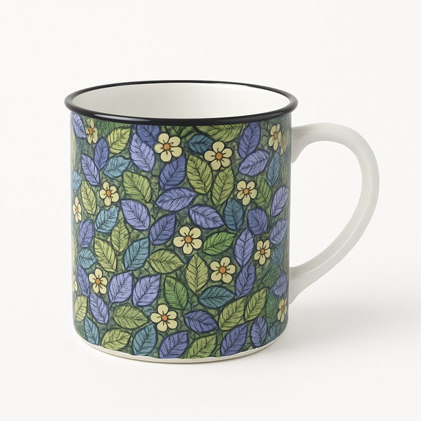 Floral Ceramic Coffee Mug with Leaf & Flower Pattern – Vintage Botanical Tea Cup for Women Garden Lovers & Nature –Gift Mug for Office Home Kitchen or Garden Theme Décor