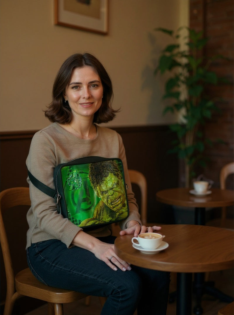 Marvel Avengers Hulk Shoulder Bag for Kids –Green Messenger Bag- Adjustable Shoulder Strap