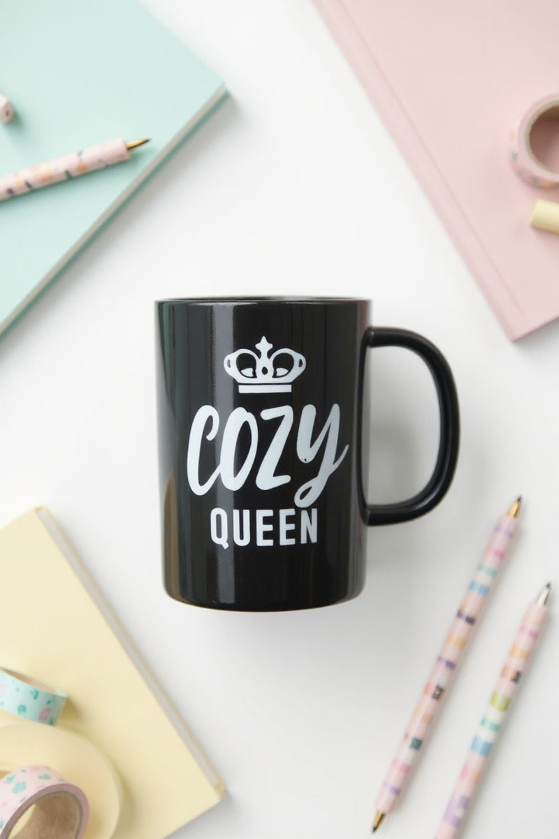 Cozy Queen Black Ceramic Coffee Mug for Women