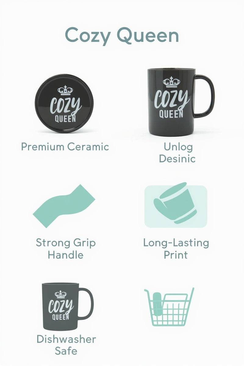 Cozy Queen Black Ceramic Coffee Mug for Women