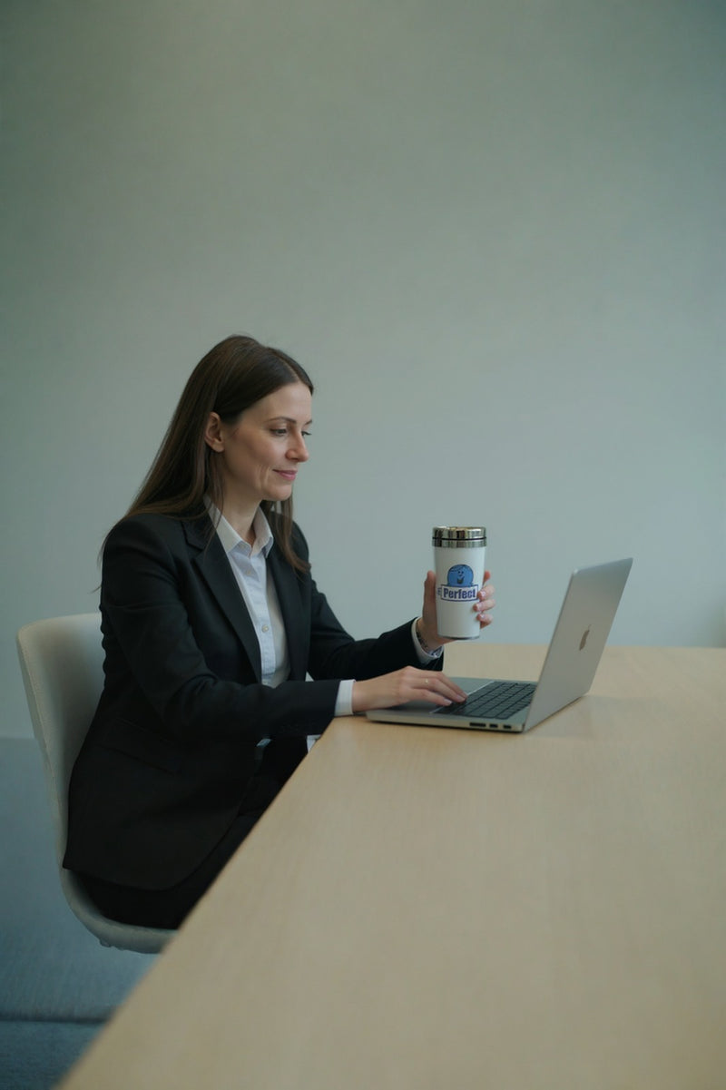 Mr. Perfect Insulated Travel Mug – Stainless-Steel Spill & Leakproof Cup—Reusable Eco-frendly Gft