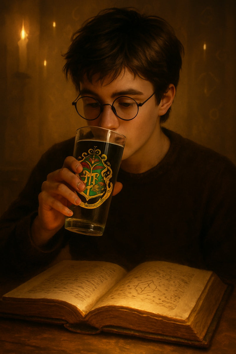 Harry Potter Hogwarts Clear Glass–Crest with Latin Motto & Black Rim Accent | Limited Edition Gift