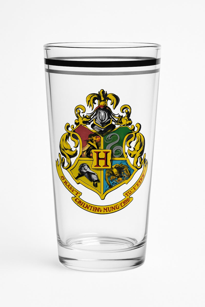 Harry Potter Hogwarts Clear Glass–Crest with Latin Motto & Black Rim Accent | Limited Edition Gift