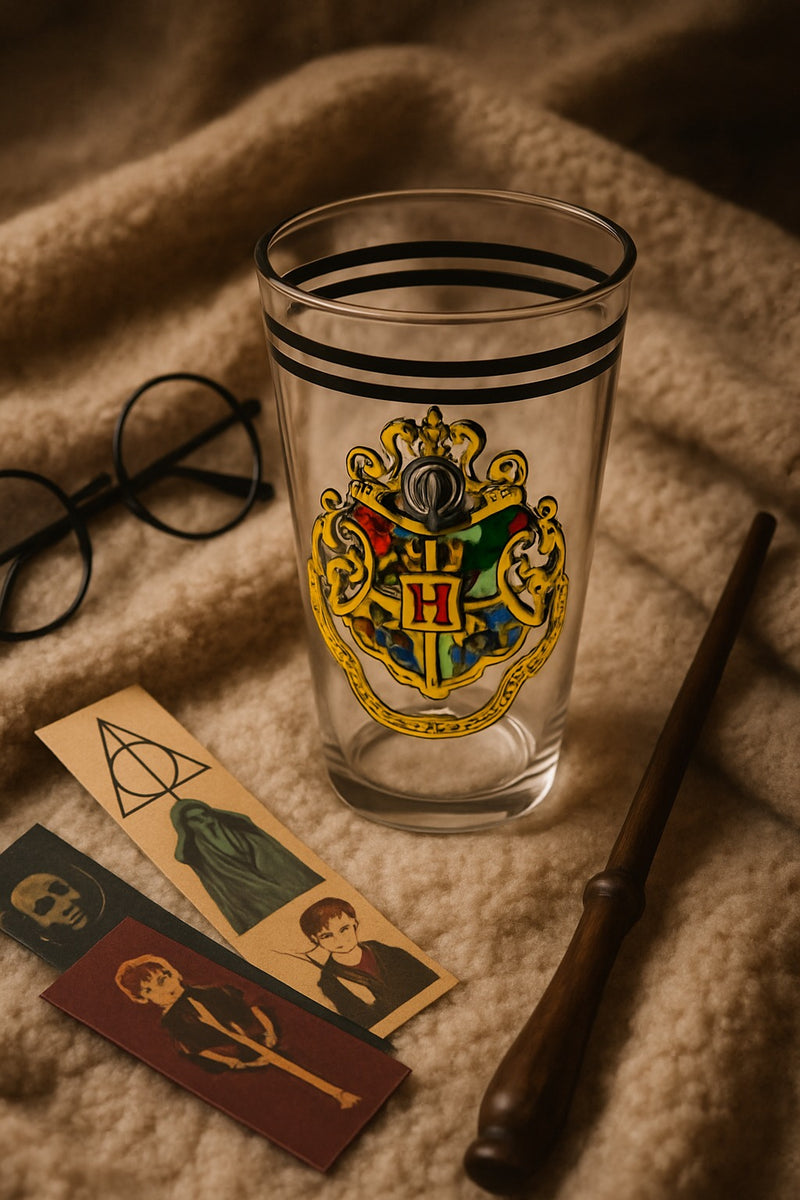 Harry Potter Hogwarts Clear Glass–Crest with Latin Motto & Black Rim Accent | Limited Edition Gift