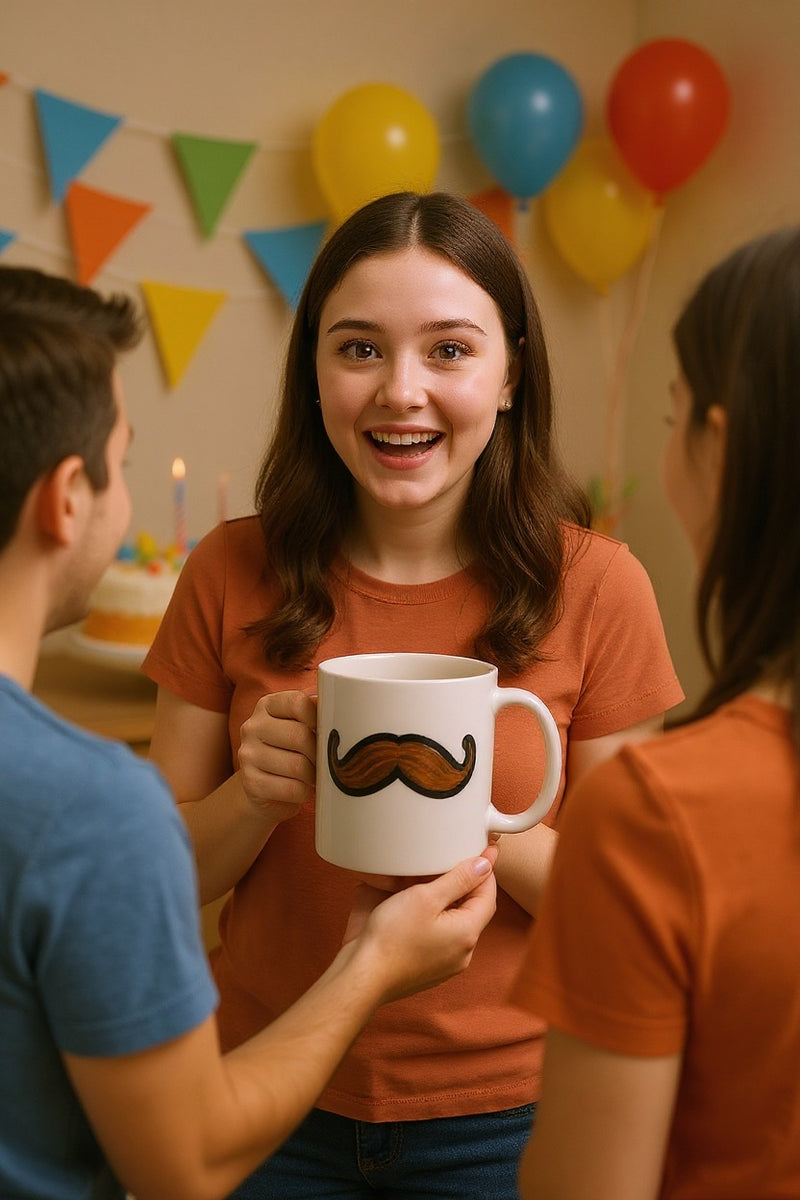 Funny Mustache White Coffee Mug – Ceramic Gag Gift Cup | Microwave &     Dishwasher Safe