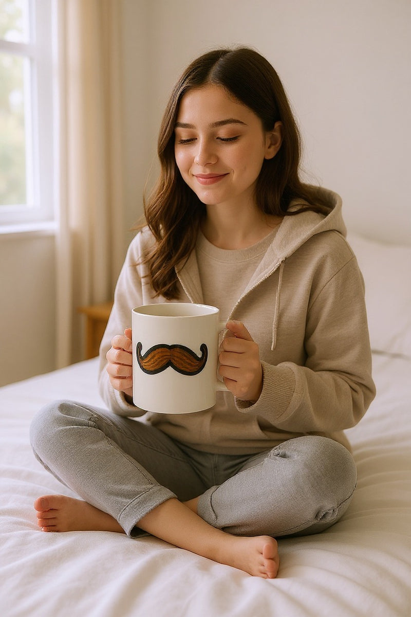 Funny Mustache White Coffee Mug – Ceramic Gag Gift Cup | Microwave &     Dishwasher Safe