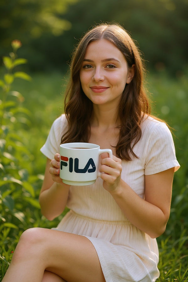 Fila Logo White Ceramic Mug – Branded Limited Edition Coffee Cup | Modern Square Handle—Gift