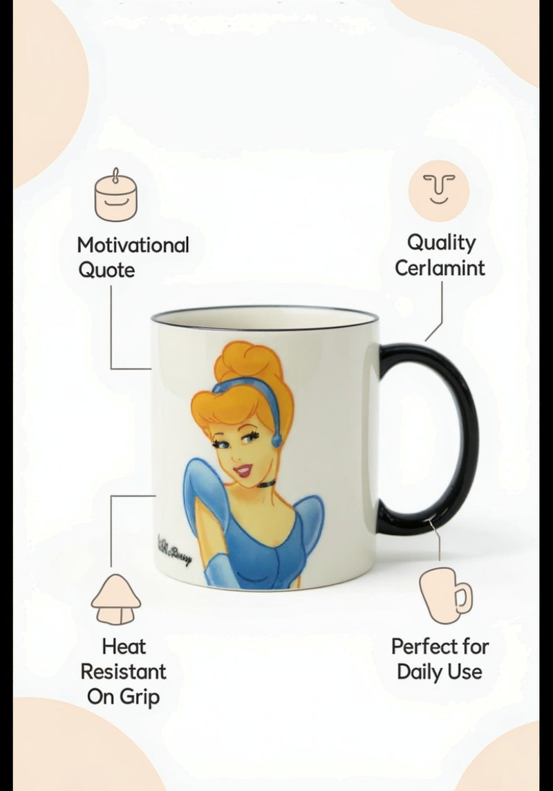 Disney Princess Cinderella Mug –Ceramic White & Black Coffee Cup | Ideal Gift