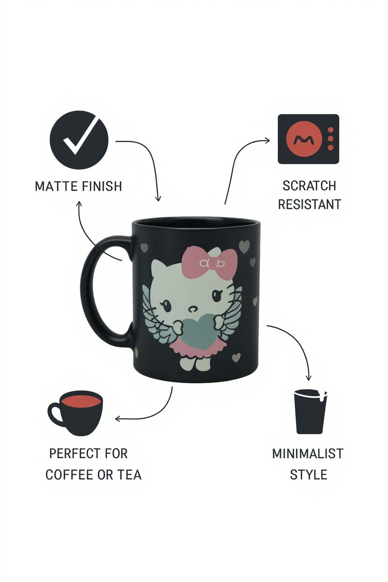 Hello Kitty Angel Mug – Cute Black Ceramic Coffee Cup- Great Gift for Drinkware &amp; Deco