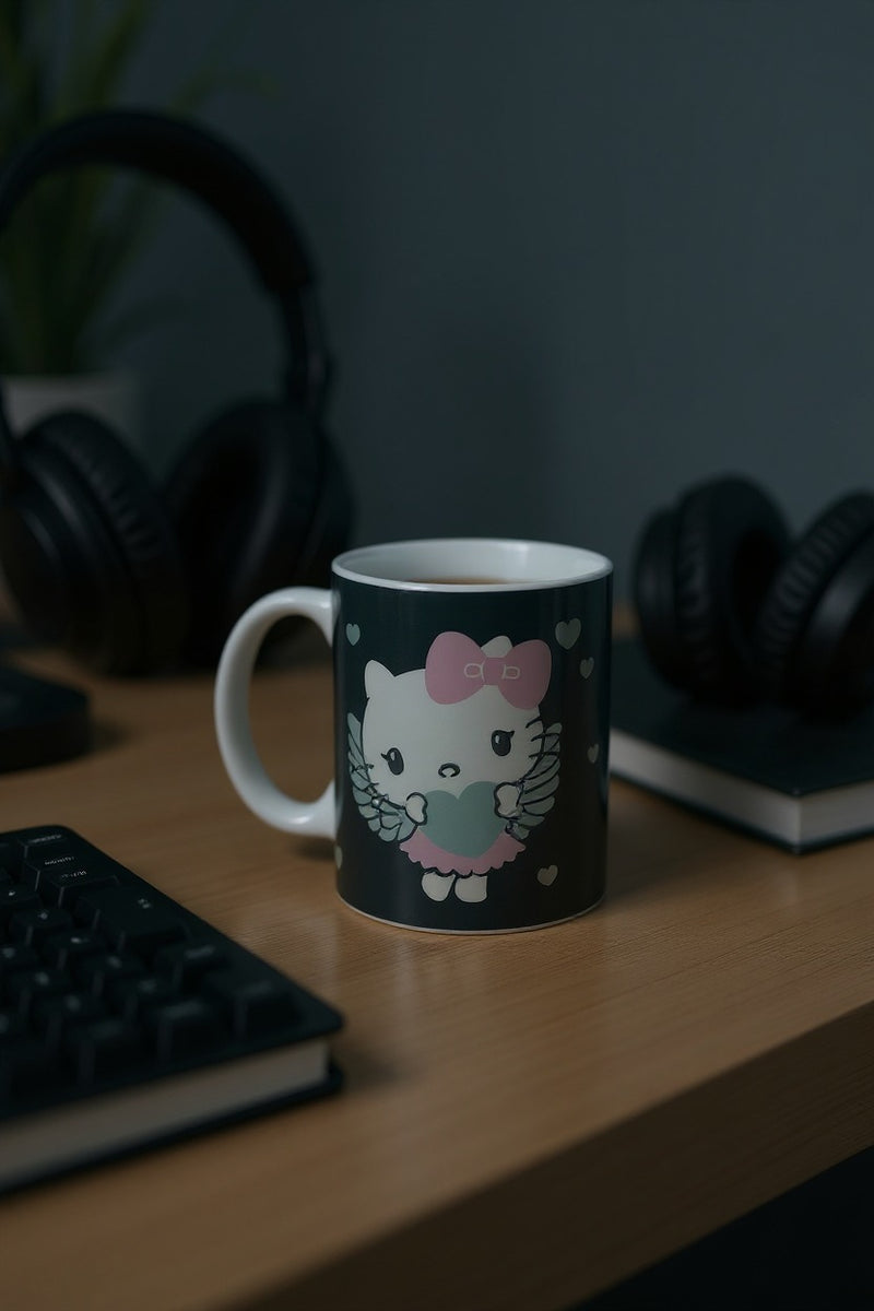 Hello Kitty Angel Mug – Cute Black Ceramic Coffee Cup- Great Gift for Drinkware &amp; Deco