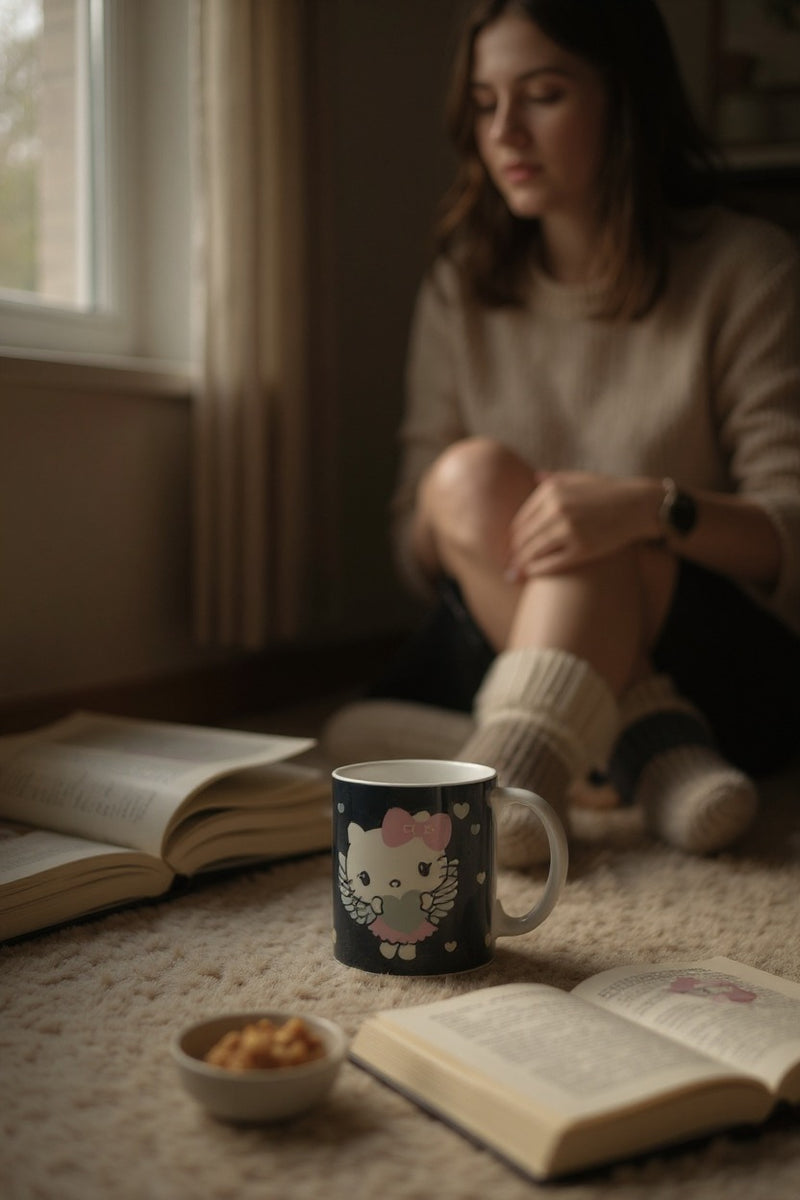 Hello Kitty Angel Mug – Cute Black Ceramic Coffee Cup- Great Gift for Drinkware &amp; Deco