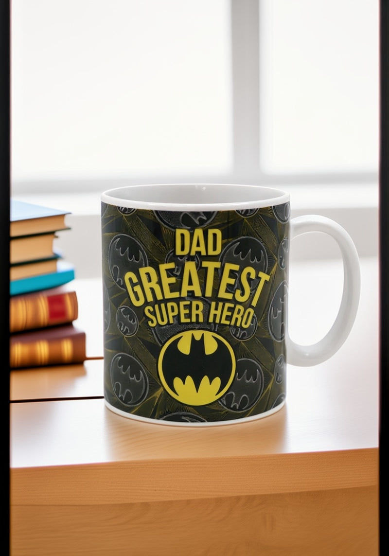 Dad Greatest Super Hero Mug | Ceramic 11oz Dishwasher & Microwave Safe for Drinkware or Decor | Gift for Fans