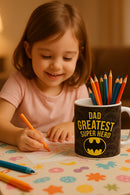 Dad Greatest Super Hero Mug | Ceramic 11oz Dishwasher & Microwave Safe for Drinkware or Decor | Gift for Fans