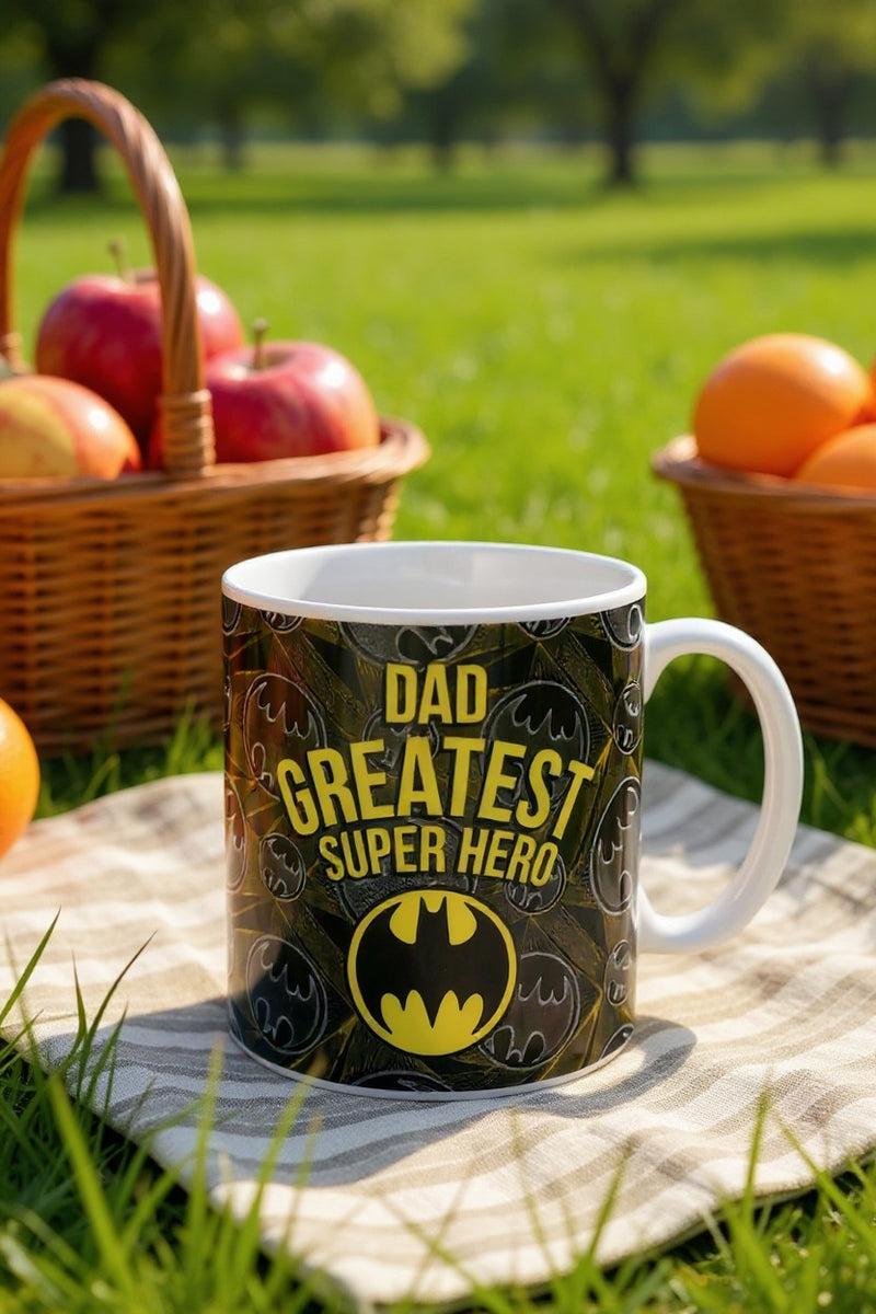 Dad Greatest Super Hero Mug | Ceramic 11oz Dishwasher & Microwave Safe for Drinkware or Decor | Gift for Fans