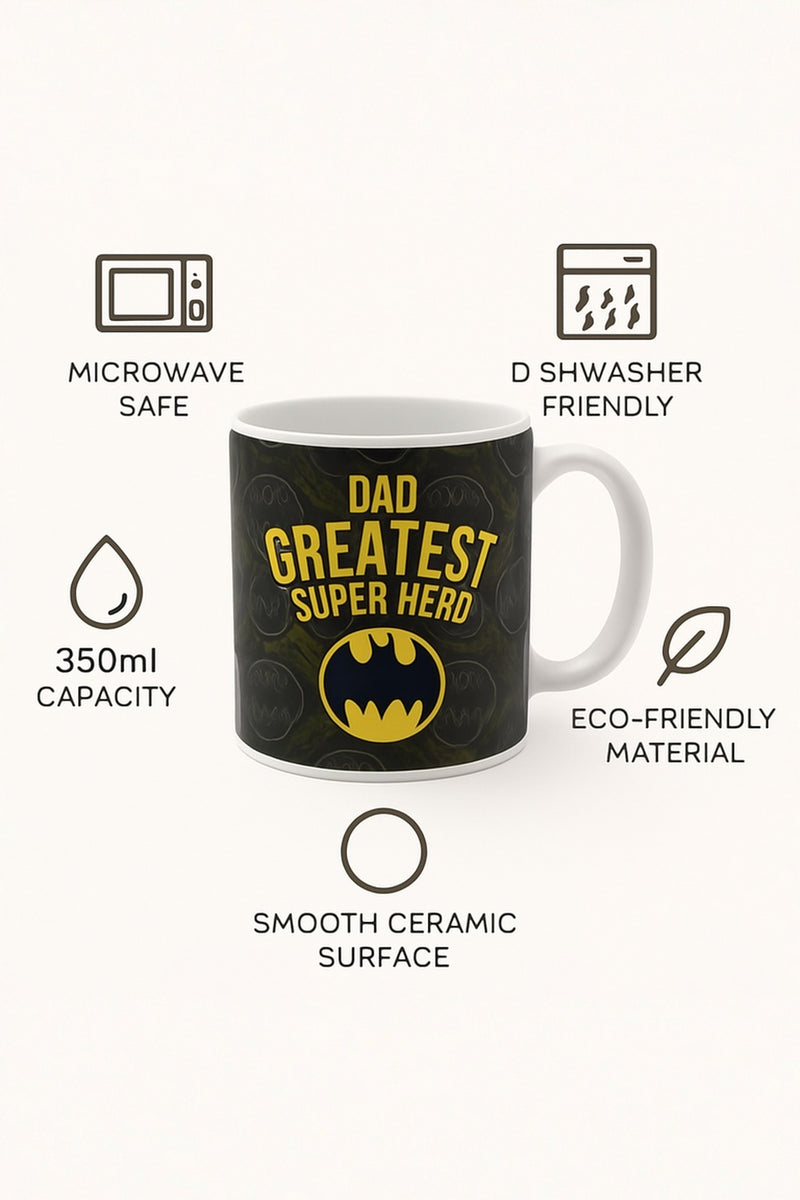 Dad Greatest Super Hero Mug | Ceramic 11oz Dishwasher & Microwave Safe for Drinkware or Decor | Gift for Fans