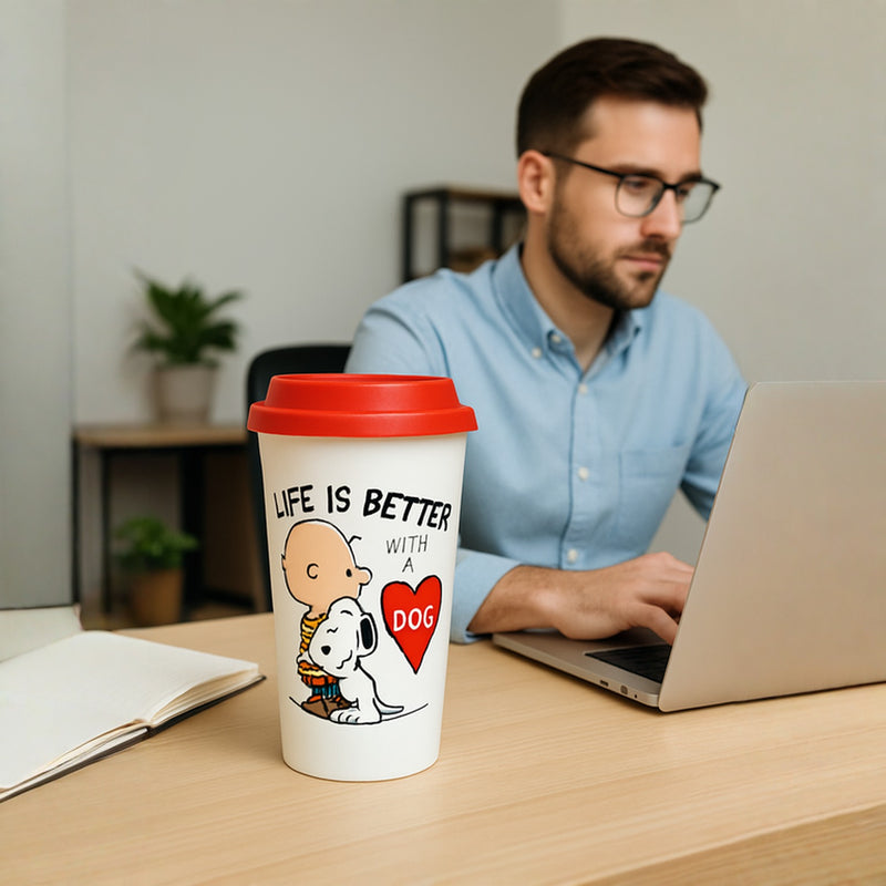Leakproof Snoopy Dog Travel Mug | BPA-Free Hot & Cold Safe Coffee Tumbler with Easy Grip
